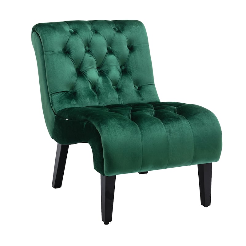 Green Modern 22.83" Upholstered Buttons Tufted Accent Chair with Wooden Legs for Living Room