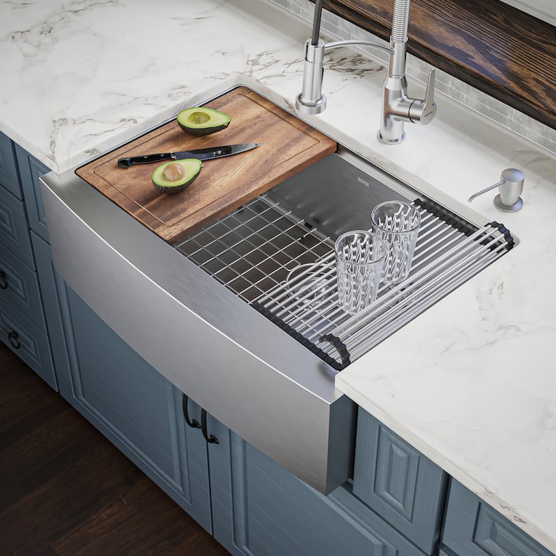 Karran Elite WSA-42-PK1 Apron Front Farmhouse 30" Single Bowl Stainless Steel Workstation Sink