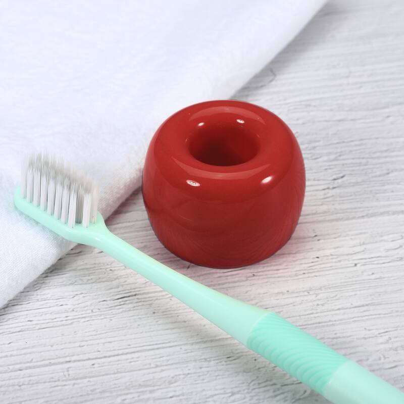 Toothbrush Holder, Round Mini Ceramic Toothbrush Holder Electric Toothbrush Holder, 1.65"x1.18", for Bathroom - Red