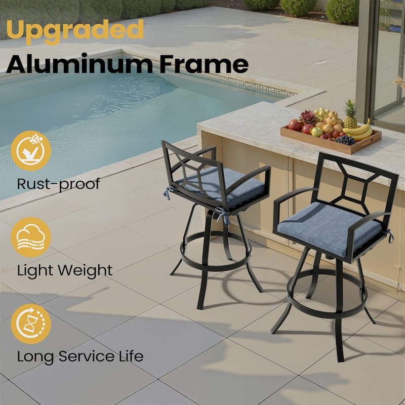 30''H Outdoor Patio Premium All-Aluminum Swivel Bar Stools Dining Chair with Sunbrella Cushion