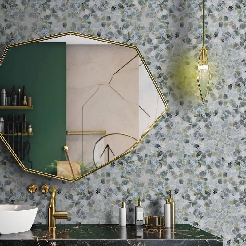 Ocean Green Sliced Pebble Mosaic, Backsplash Kitchen Walls, Shower and Bathroom Floors 12" X 12" (5 Sqft per case)