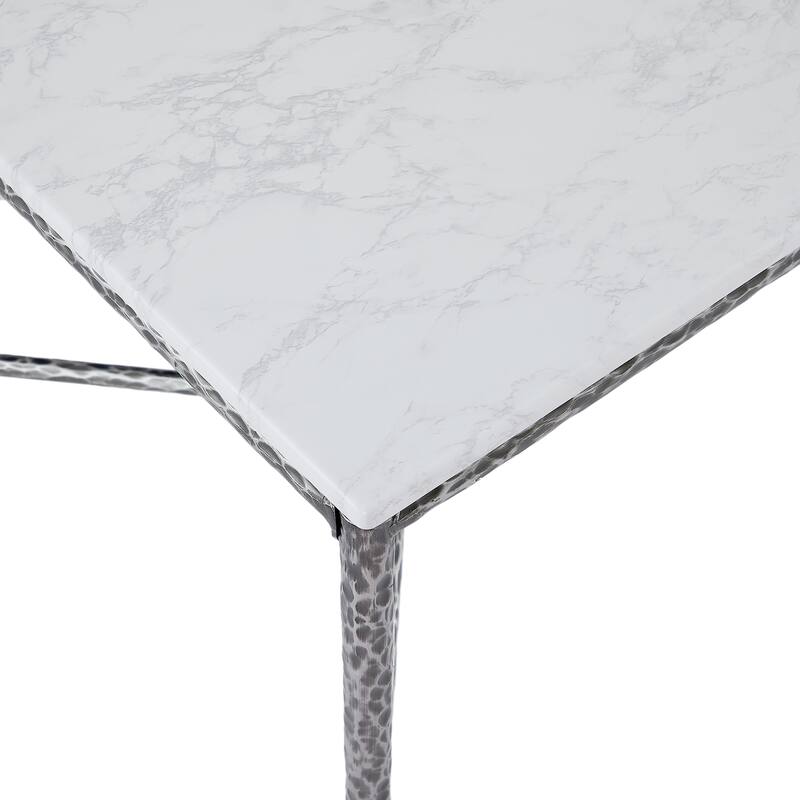 Christopher Knight Home - Modern Rectangular Dining Table with Faux Marble Tabletop & X-Shaped Foraged Metal Base - 70.87"L