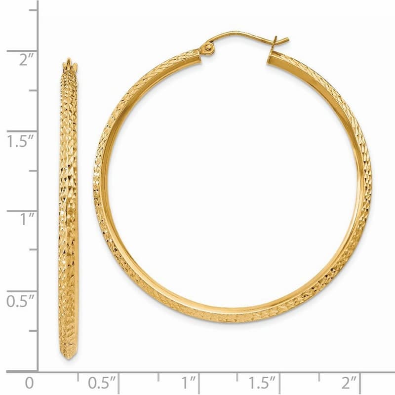 Curata 14k Yellow Gold Knife Edge Sparkle Cut Hoop Earrings - 45mm long 2.5mm Thick Jewelry Gifts for