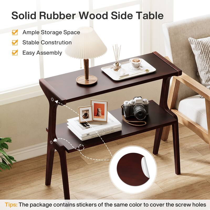 Modern SideTable with Storage Shelf, Sofa End Table with Solid Wood Legs, Bedside Table, Nightstand for Bedroom, Living Room