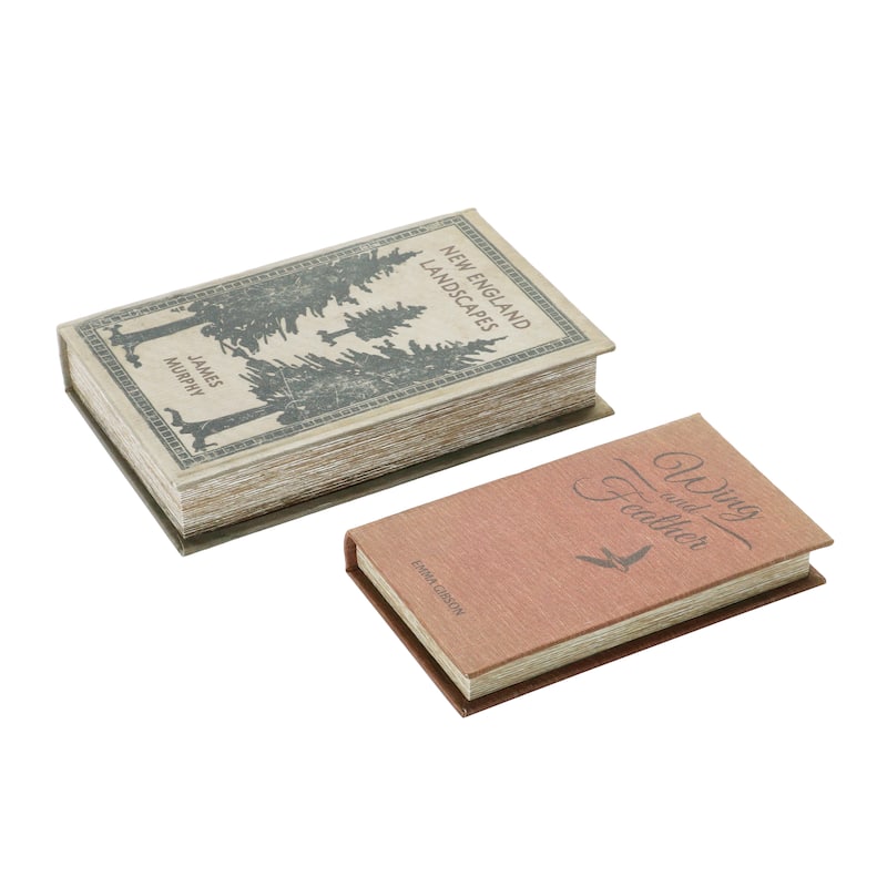 MDF & Canvas Book Storage Boxes, Set of 2 "New England Landscapes"