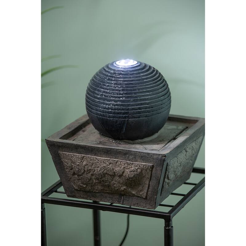 35 in. Ridged Globe Fountain with Planter Shelf