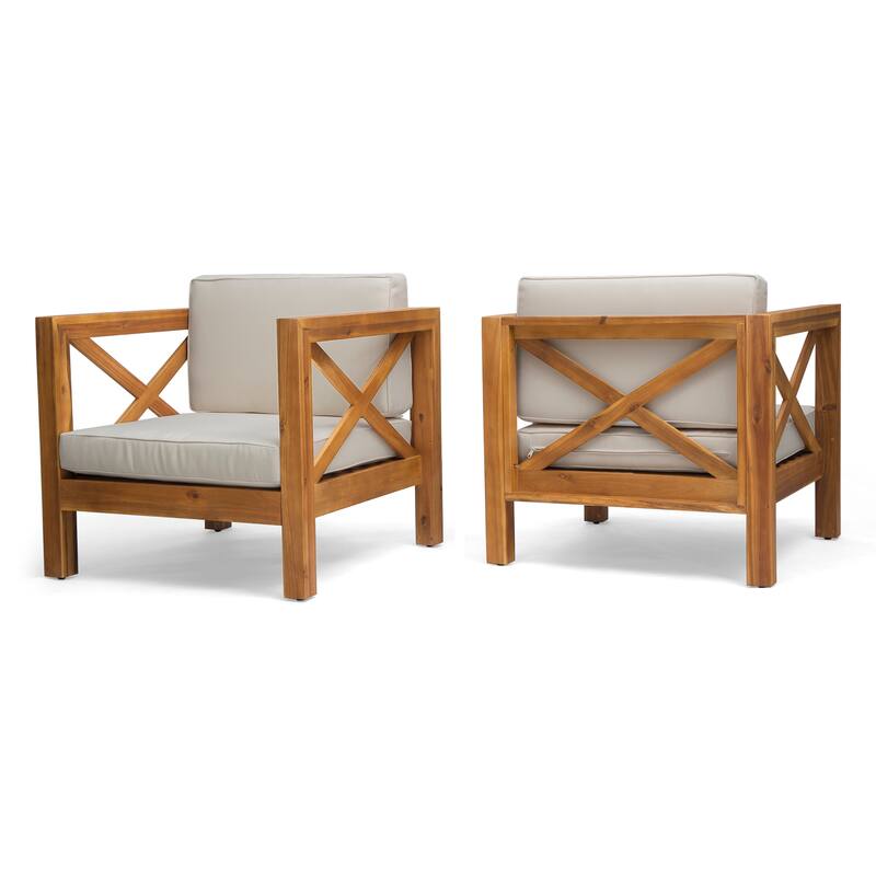 Brava Outdoor Acacia Club Chairs (Set of 2) by Christopher Knight Home - Teak Finish + Beige Cushion