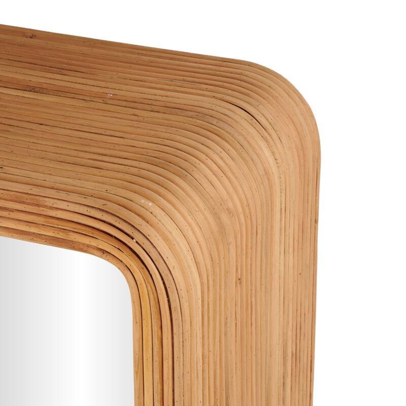 Brown Wood Handmade Ribbed Living Room Console Table with Mirror (Set of 2)