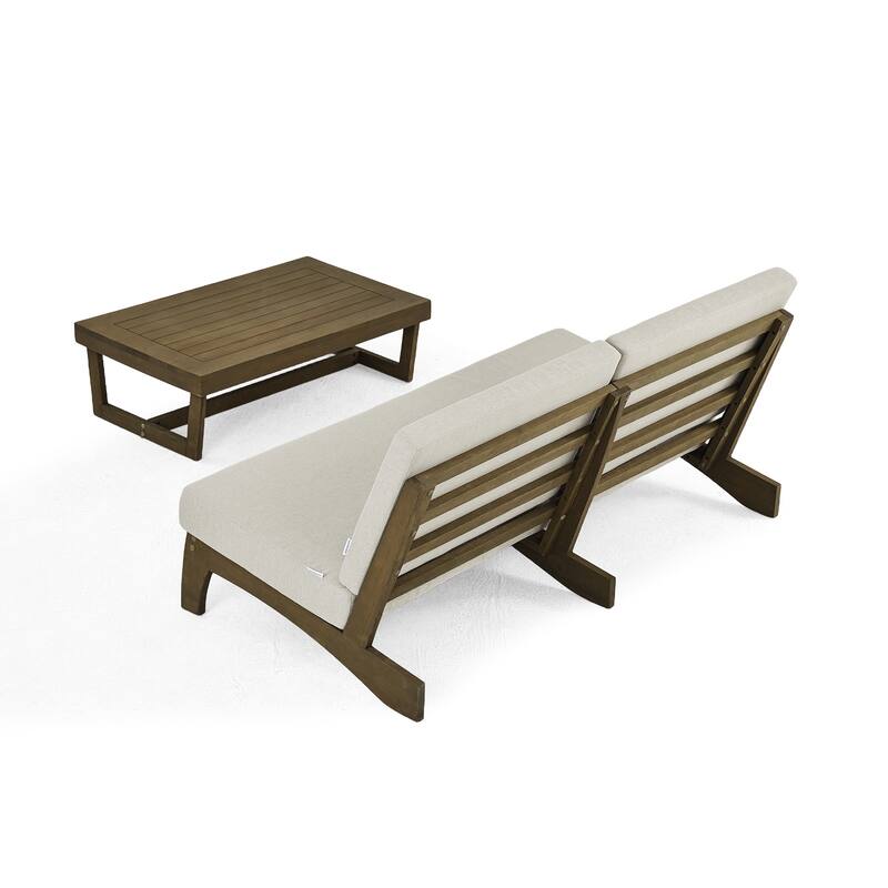 3-Seat Outdoor Sofa Set with Solid Wood Coffee Table, Weather-Resistant Cushions