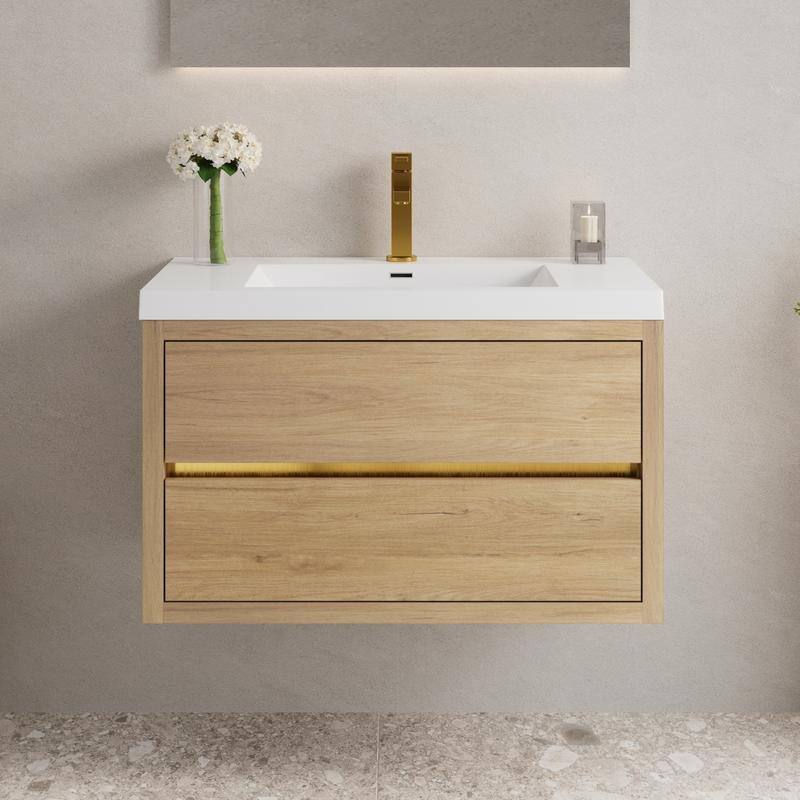 Abruzzo 36" Wall-Mount Bathroom Vanity with Stone Resin Top and Dual Soft-Close Drawers