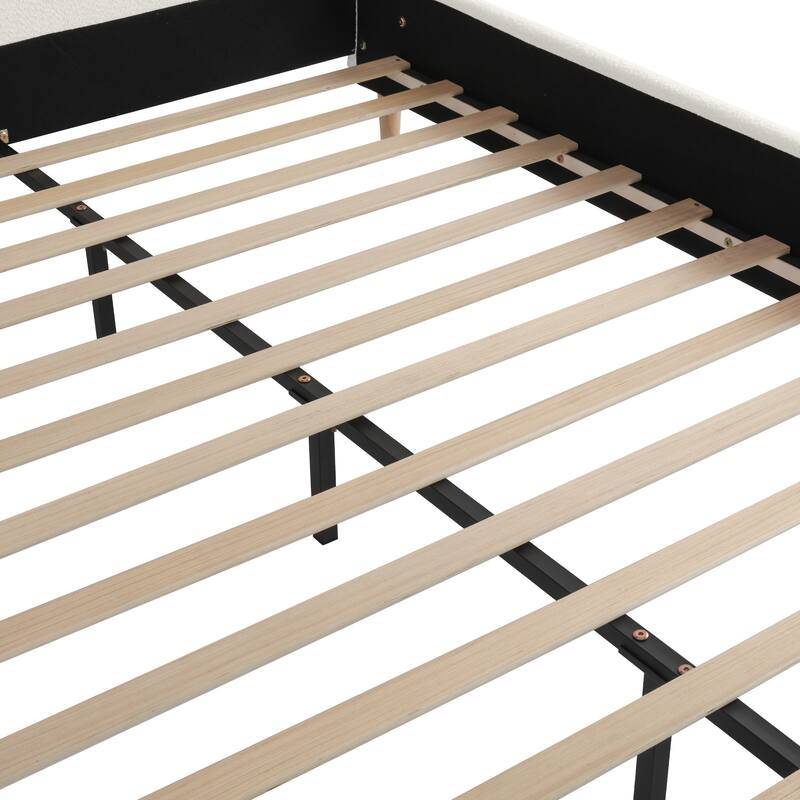 Queen Platform Bed with Wingback Headboard and Boucle Fabric