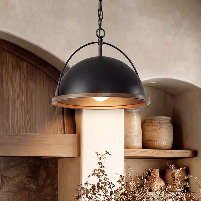 13" Metal Pendant, 1-Light Industrial Pendant Lights With Adjustable Height - Black