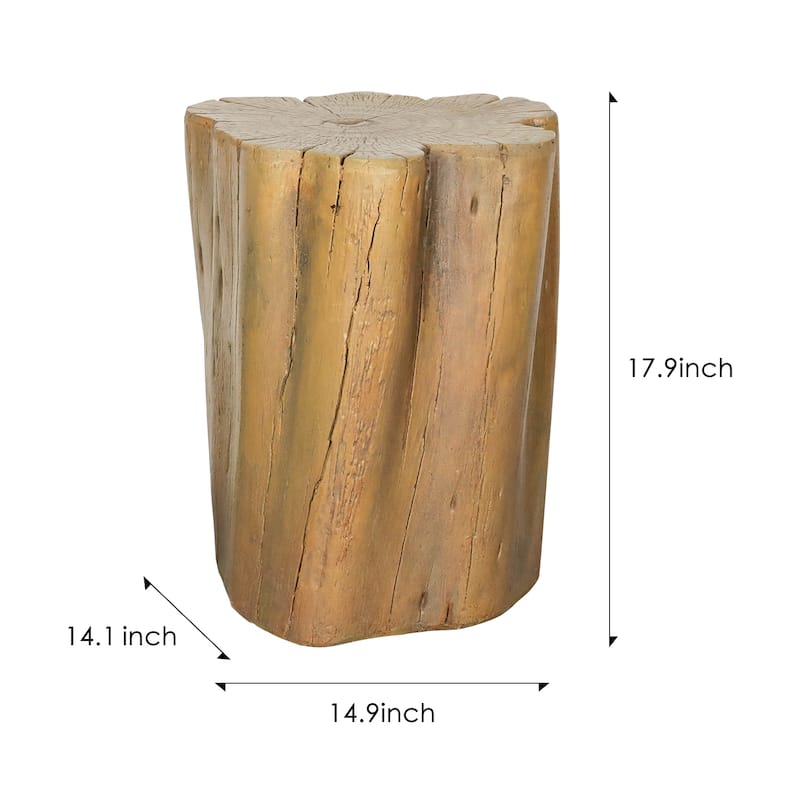 Outdoor End Table Faux Wood, 17.9in Wood Stump Stool, Deck or Garden