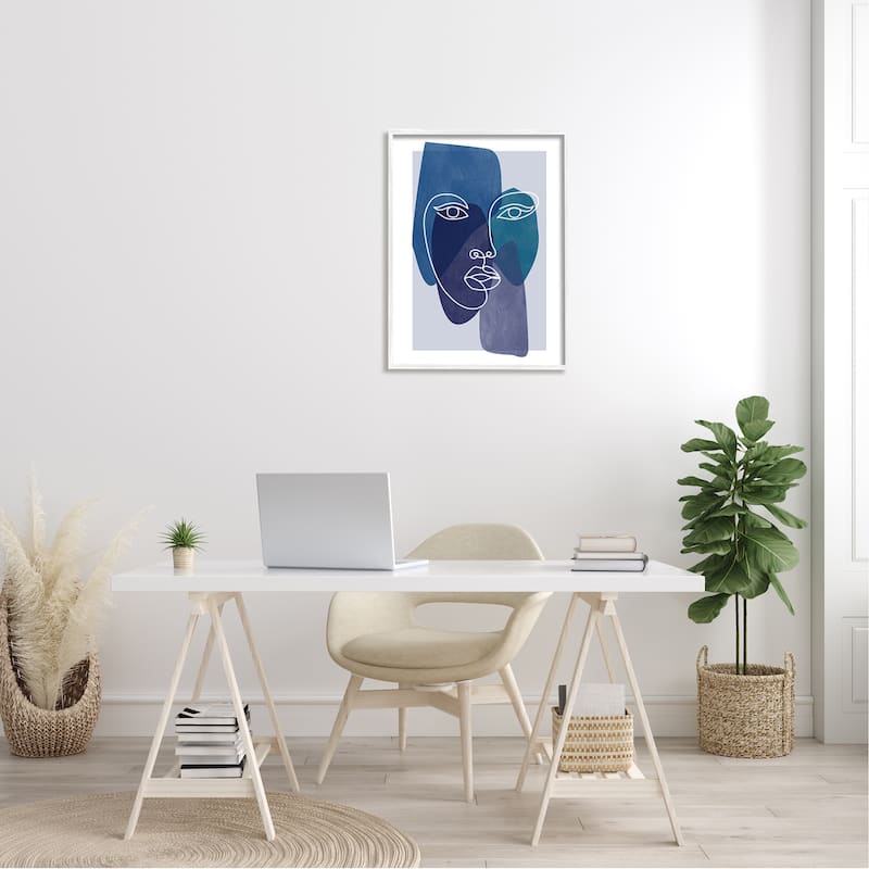 Stupell Bold Face Line Doodle Modern Geometric Shapes Framed Wall Art - Blue