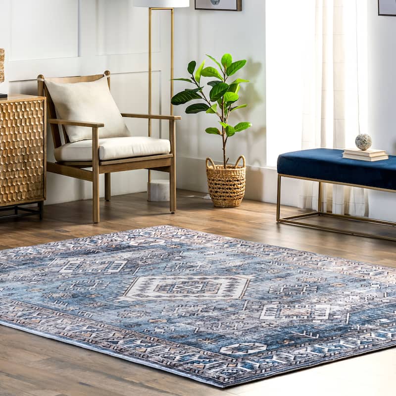 Nuloom Monika Distressed Aztec Medallion Area Rug - 3' x 5' - Blue - Rectangle