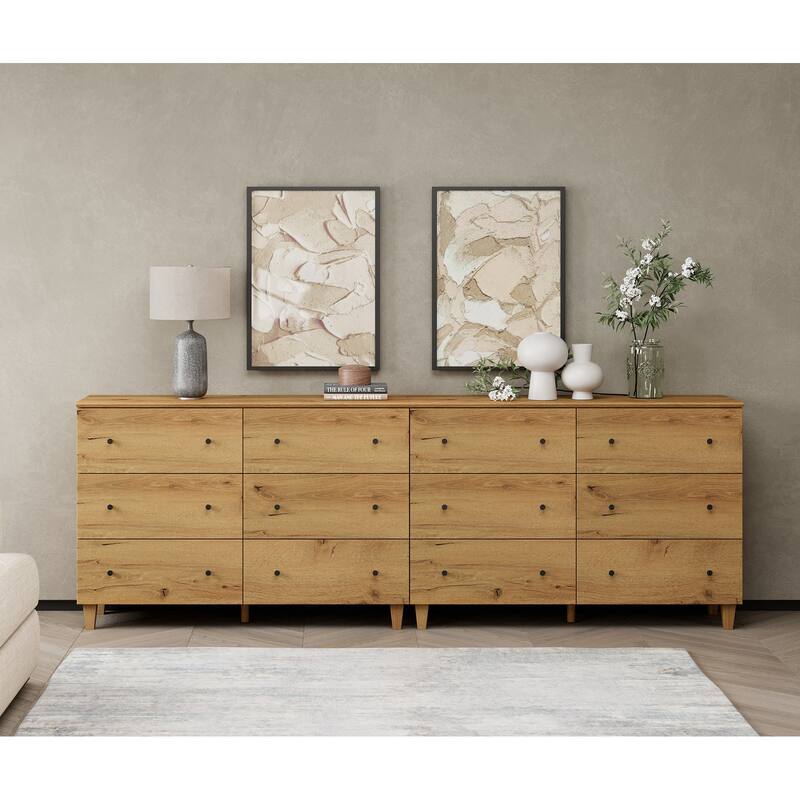 WAMPAT 12-Drawer Dresser and Nightstands Set of 3 for Bedroom