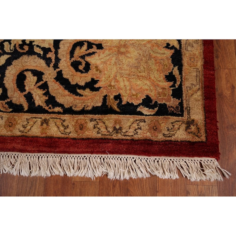 Red Floral Agra Indian Area Rug Handmade Wool Carpet - 9'0" x 12'5"