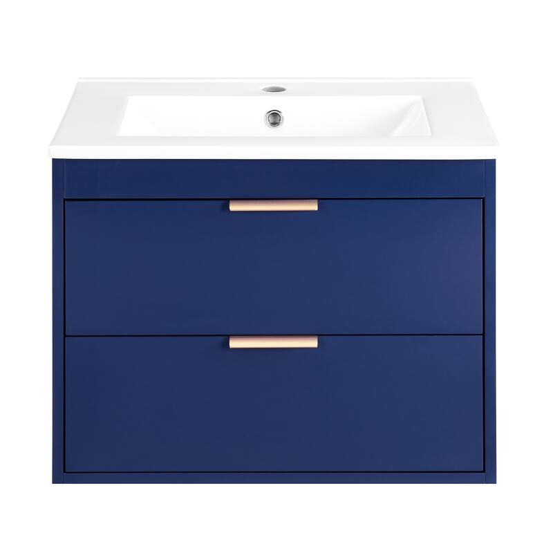 24" Floating Wall Mounted Bathroom Vanity With White Ceramic Sink And Drawer Storage