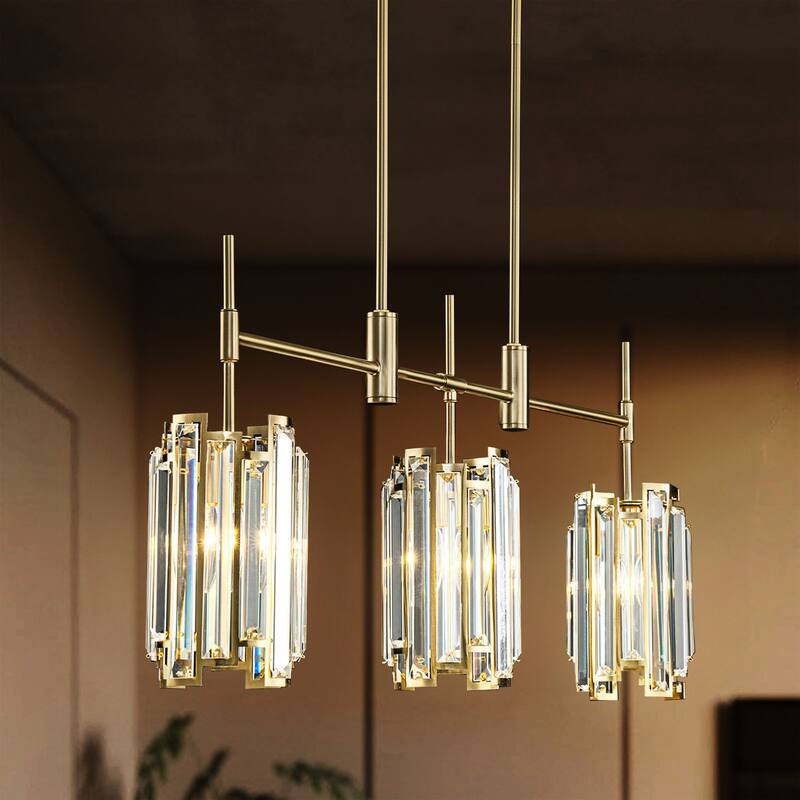 3-Light Modern Glam Linear Crystal Pendant Light Kitchen Island Lightings