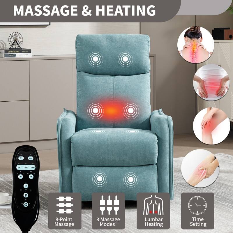 Heat Massage Manual Recliner Chair with Rocker and Swivel in Fabric for Living Room