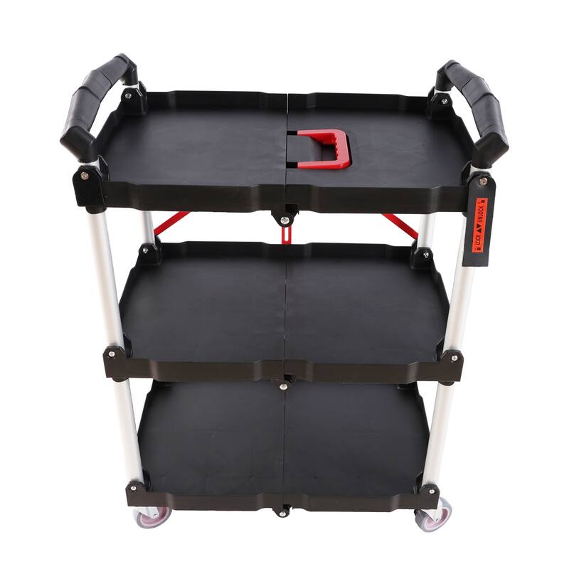 Folding Service Car With Wheels, Three-layer Practical Trolley, Folding Storage Cart, No Assembly Required