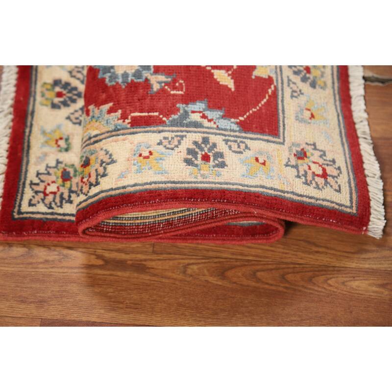 Red Floral Kazak Oriental Accent Rug Hand-Knotted Wool Carpet - 2'0" x 3'0"