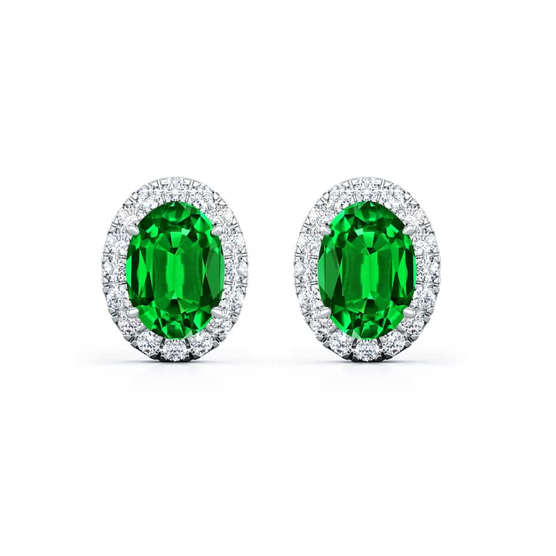 Auriya 14k Gold Lab Grown Gemstone Green Emerald Stud Earrings Oval 0.25 to 5.00 ct. tw. Halo Push-Back