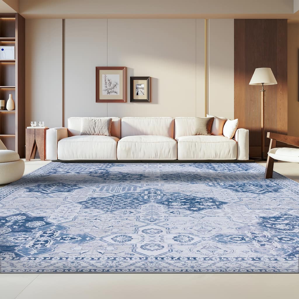 SAFAVIEH Tucson Machine Washable Slip Resistant Biruta Rug