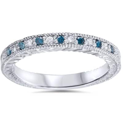 1/6ct Blue & White Diamond Vintage Wedding Ring White Gold
