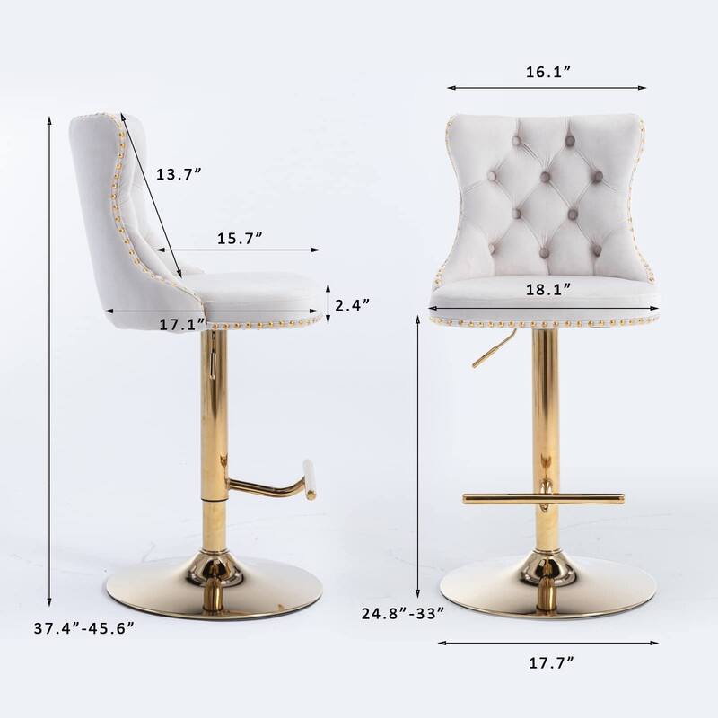Velvet Upholstered Nailheads Tufted Swivel Bar Stools (Set of 2)