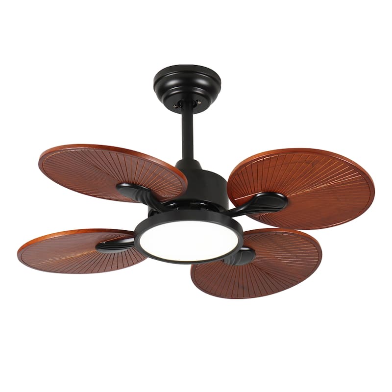33-Inch Ceiling Fan with Light, 5 Solid Wood Blades, DC Motor, APP & Remote Control, Dimmable Full-Spectrum LED