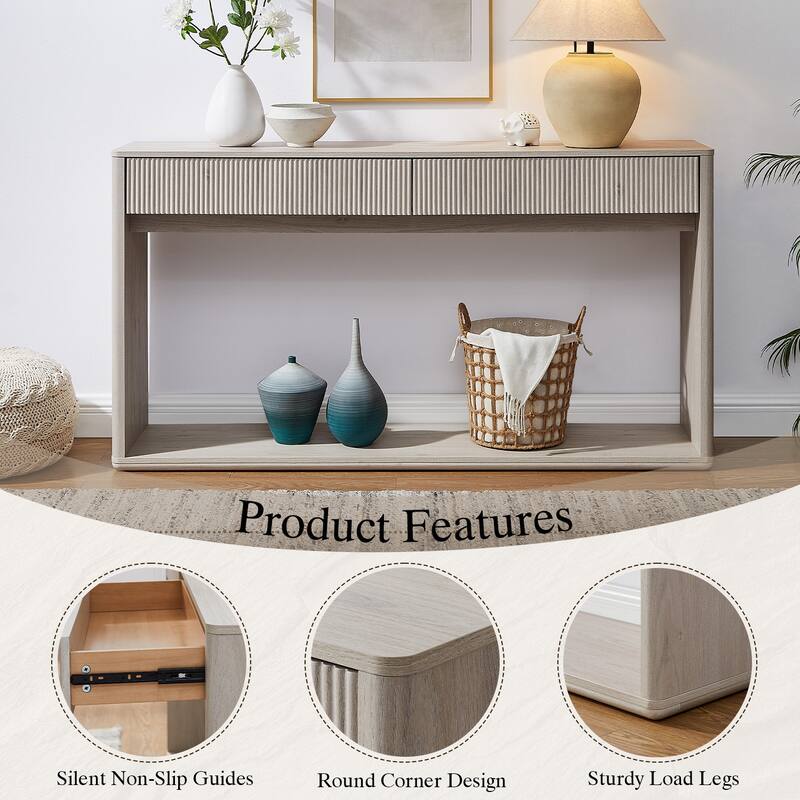 63" Modern Fluted 2 Drawers Entryway Table, Console Table, Sofa Table