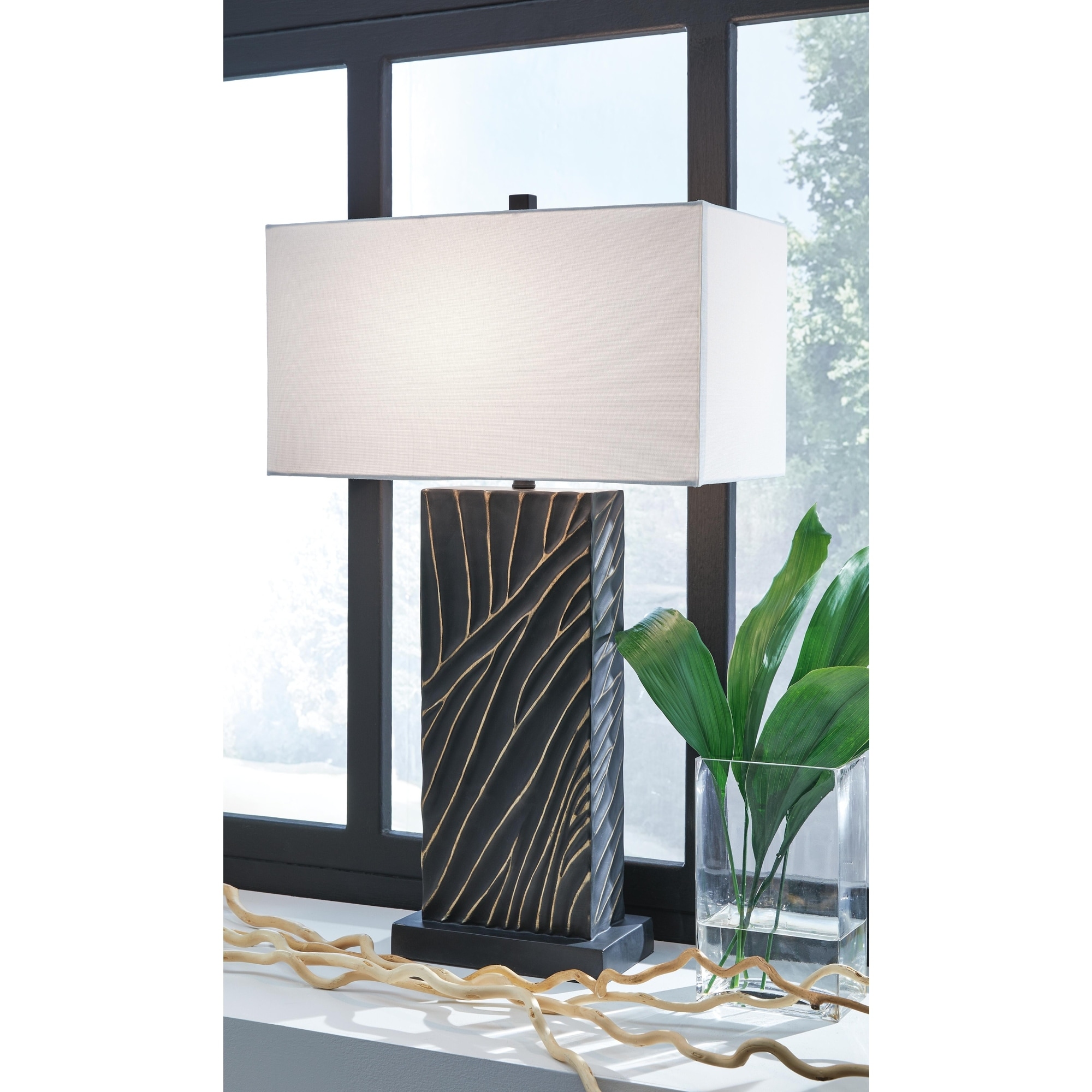 Signature Design by Ashley Bartlen Black / Gold Finish Table Lamp - 20.13" W x 11.25" D x 33.75" H