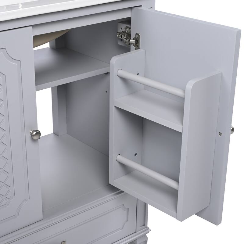 60" Bathroom Vanity with Double Ceramic Sink Combo Set, 2 Free Standing Cabinet with Soft-closing Door Organizers, 2 Drawers