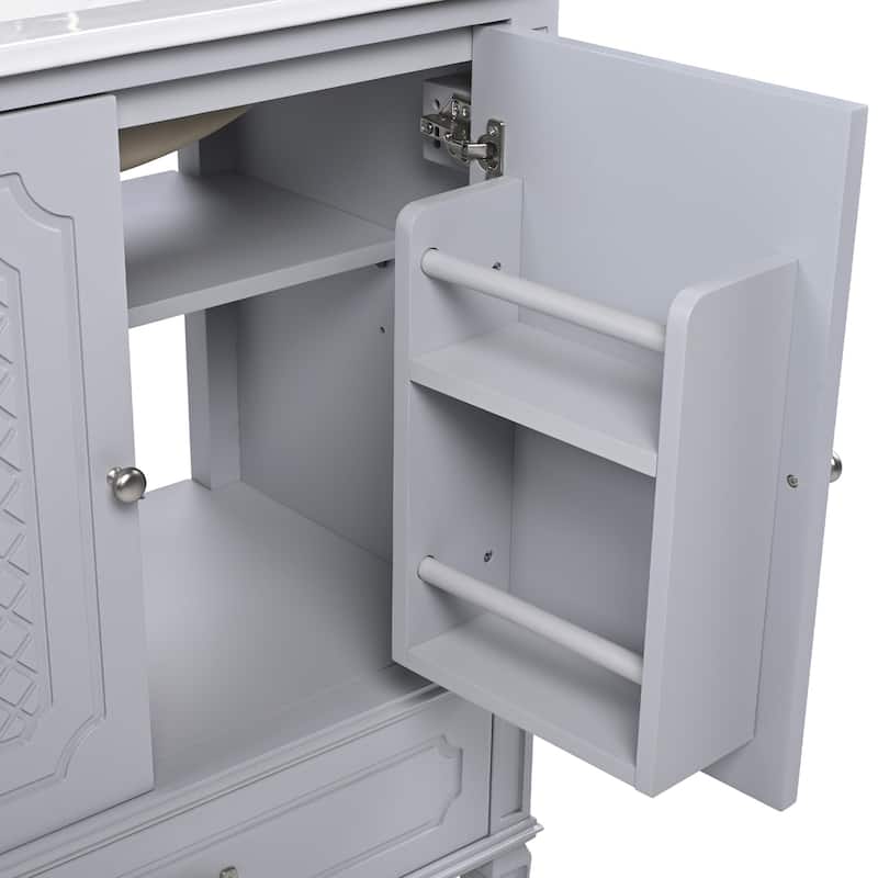 Roomfitters Bathroom Vanity with Double Sink Combo Set, Two Cabinets with Door Organizers and Two Drawers
