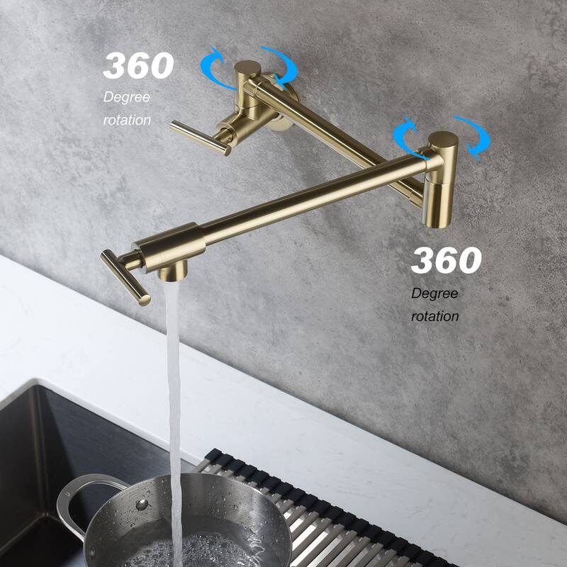Double Handle Single Hole Wall Mounted Pot Filler Faucet - 25.98-in L x 8.66-in H