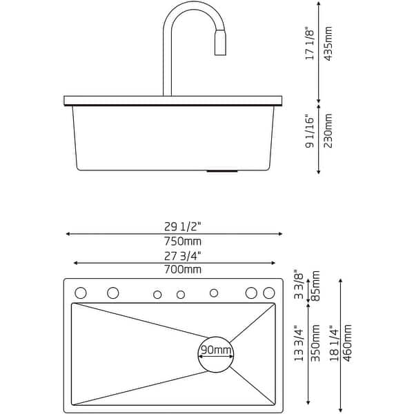 dimension image slide 0 of 5, Lefton 304 Stainless Steel Waterfall Kitchen Sink Set with Pull-down Faucet KS2207 (Series)