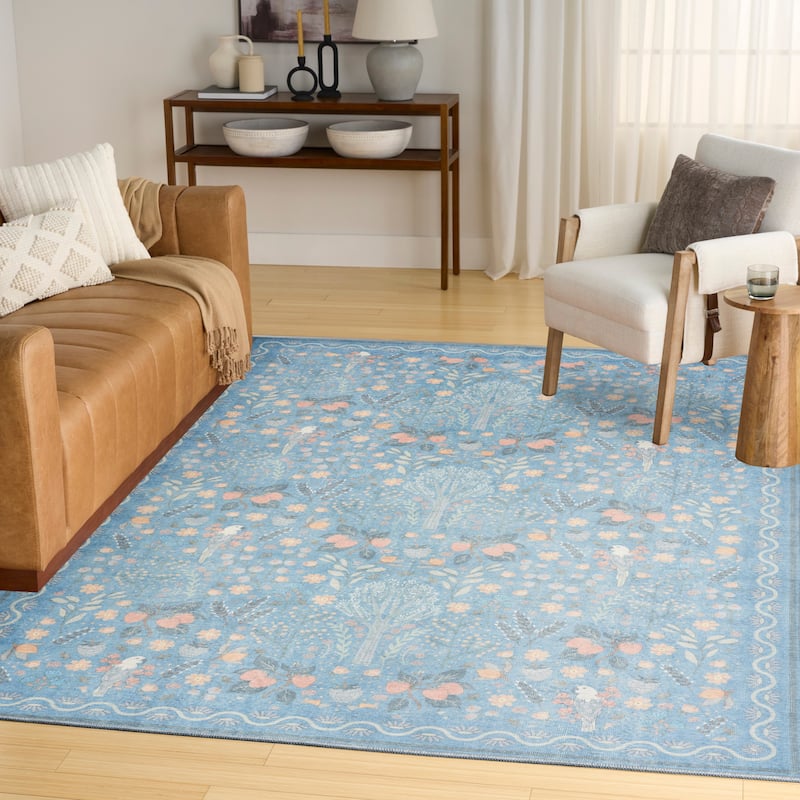 Nourison Botanical Washables Indoor only Chic Floral Area Rug - Light Blue Multicolor - 4' x 6'