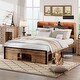 preview thumbnail 1 of 6, Queen Bed Frame with Storage, Charging Station, LED & Pet Bed, Rustic Brown Rustic Brown
