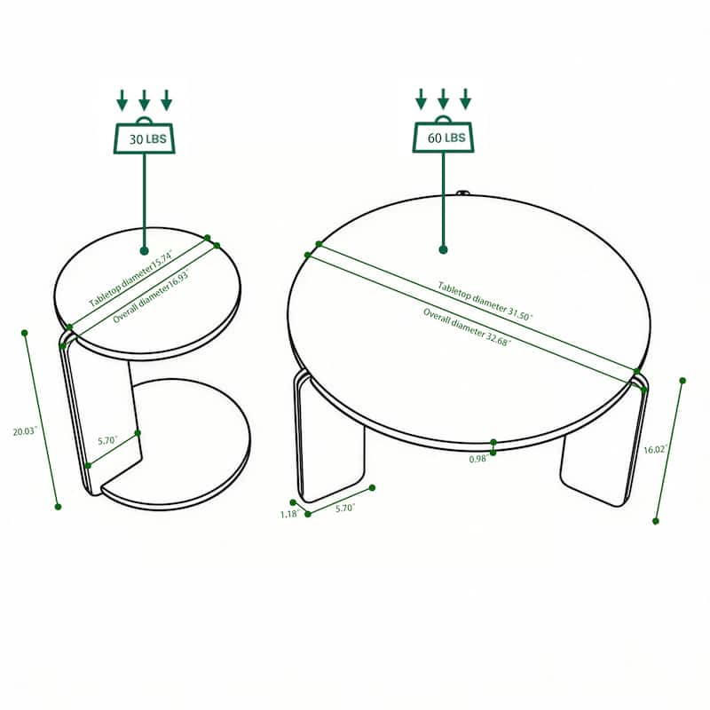 Coffee Table Set of 2 Nesting Table for Bedroom, End Table Center Table White Black Accent Table Sofa Table