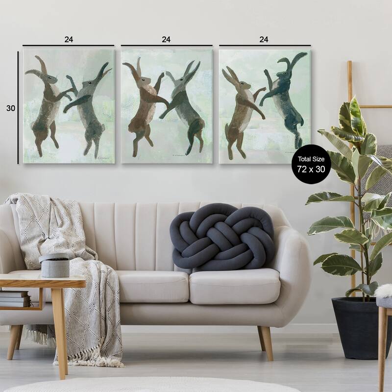 Stupell Battling Hares in Neutral Tones Canvas Wall Art Design By Kay Widdowson (Set of 3)
