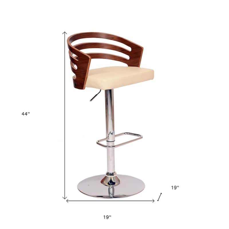25" Adjustable Height Swivel Kitchen Bar Stool with Cream Faux Leather Seat and Walnut Wood Backrest - 44"H x 19"W x 19"D