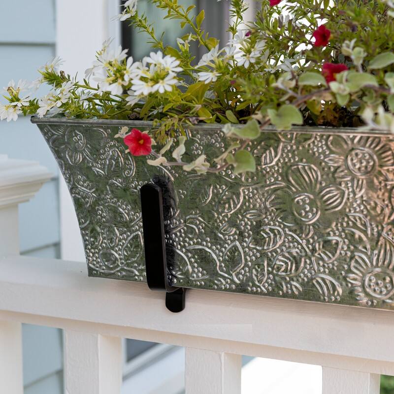 Achla Designs Handrail Flowerbox Bracket Kit for 2x4-in Rail, 24 Inch Wide, Black Powder Coat Finish
