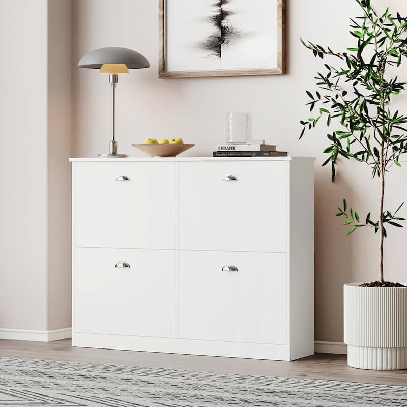 Shoe Cabinet, Hidden Slim Narrow Shoe Rack Cabinet with 4 Drawers
