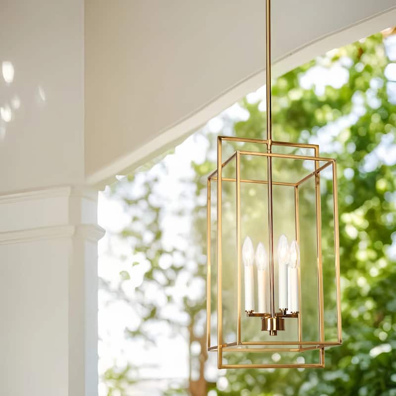 Dilley Modern Farmhouse 4-Light Lantern Chandelier Gold Island Pendant for Kitchen Island