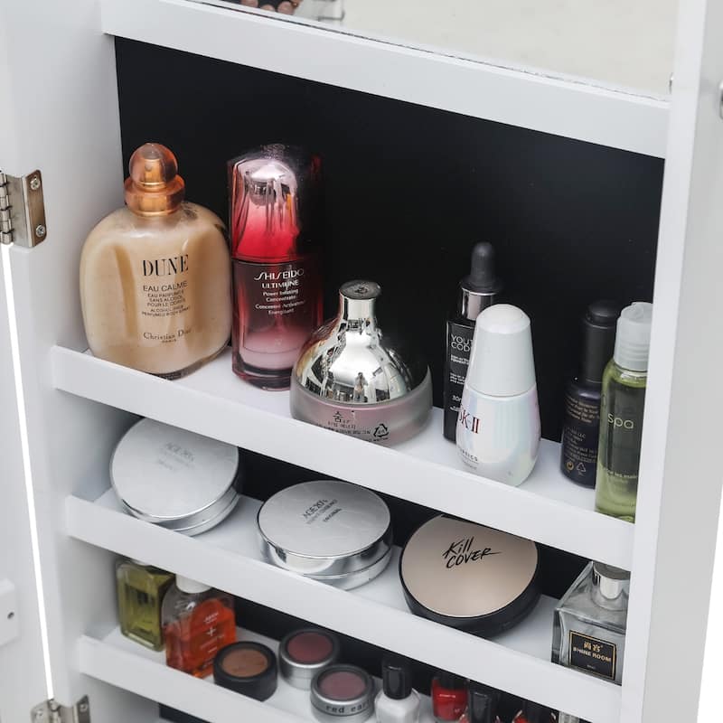 Full Mirror Wall Mounted White Jewelry Armoire Cabinet