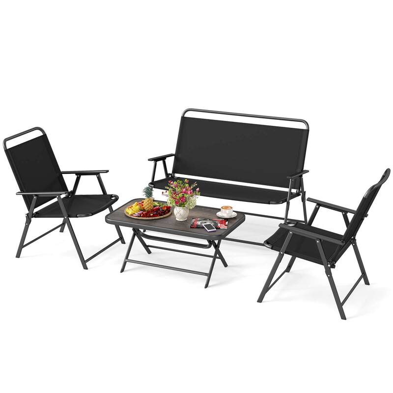 Costway 4 PCS Patio Folding Furniture Set Outdoor Conversation Set - See Details