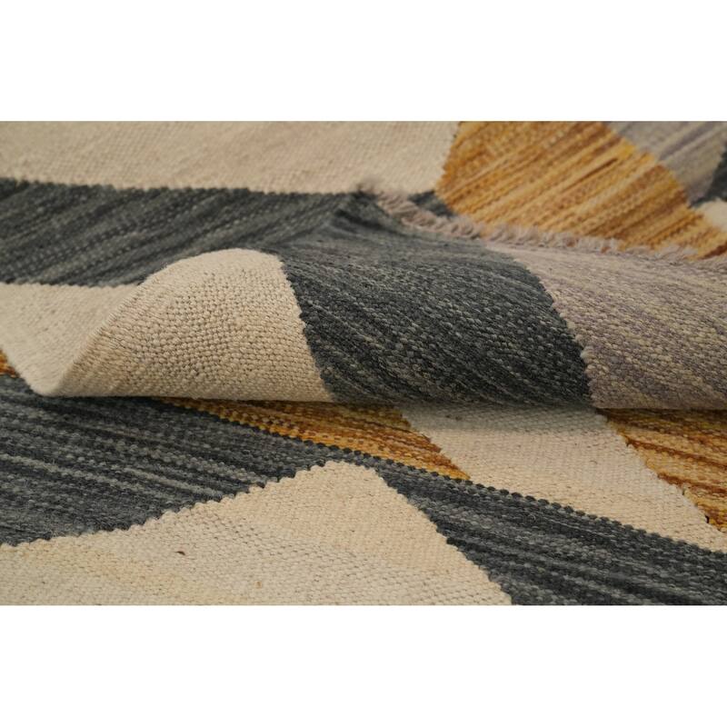 Hand Woven Oriental 100% Wool Carpet Southwestern Modern Beige & Ivories Kilim Runner Rug - 8' 0'' X 2' 0''