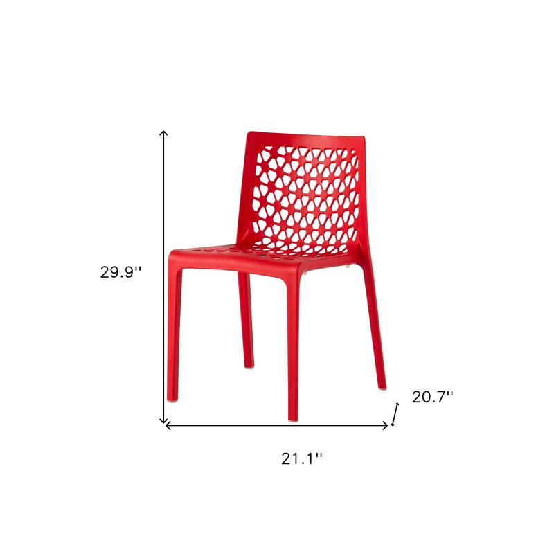 HomeRoots Set of Two Red Heavy Duty Plastic Outdoor Stacking Dining Chairs