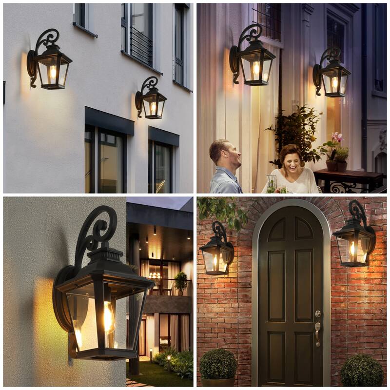 14inch 2-Pack Black Outdoor Wall Lanterns with Clear Glass Panels